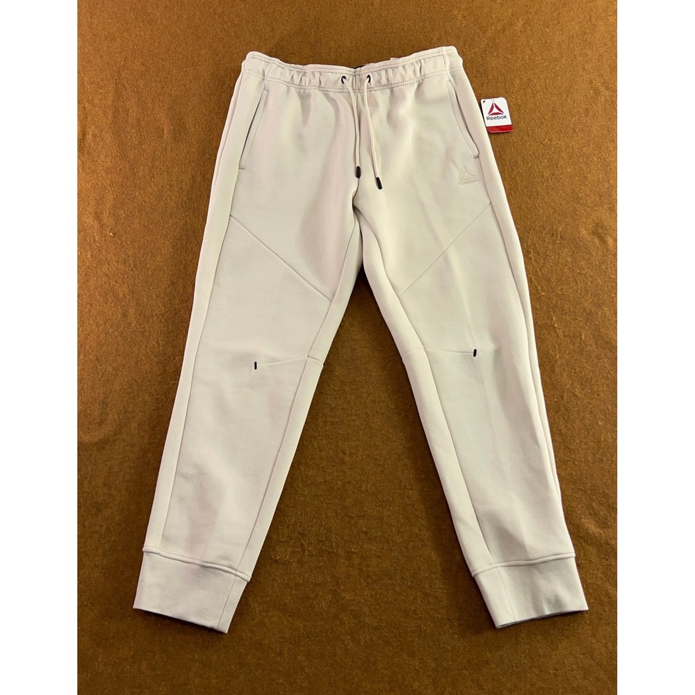 Reebok Mens Large Cream Slim Fit Tapered Jogger Sweatpants New